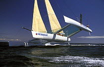 Flying two hulls aboard "Primagaz", 1993. ^^^ The following year with Laurent Bourgnon at the helm, he won the singlehanded Atlantic record in 7 days, 2 hours and 34 minutes, during which he also took...