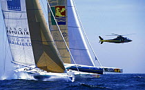 "Banque Populaire" and "Region Haute Normandie" race for the best position at the start of the singlehanded Europe 1 Star race from Plymouth to Newport, 1996. ^^^   Paul Vatine in his Region Haute N...