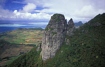 Aerial view towards Grand Port and Lion Mountain, south east coast, Mauritius.