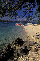 Bangkas (traditional outrigger boats) on beach, Dimakya island, Palawan, Philippines.