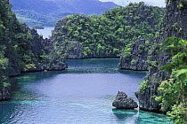 Limestone cliffs and lagoon, from Kayangan Lake mountain trail, Coron Island, Palawan, Philippines.