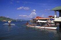 Bangkas (local outrigger boats) in the small harbour of Busunga Coron town situated on Busuanga island, Palawan, Philippines.