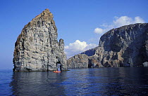 Pietralunga with Lipari in the background, Aeolian islands, Italy.