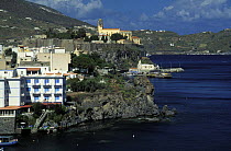 Lipari town and castle, Aeolian Islands, Italy.