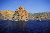 Pietra Menalda with Lipari in the Background, Aeolian islands, Italy.