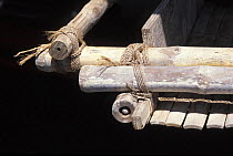 Detail of how the traditional outrigger canoes, Popows, were constructed, Yap, Micronesia
