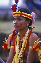 Yapese girl in traditional dress for a local feast, Yap, Micronesia