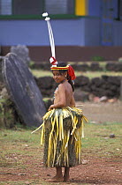 Yapese girl in traditional dress during a local feast, Yap, Micronesia