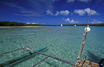 Pirogues sailing in Baie d'Upi, Ile de Pins, New Caledonia, Melanesia