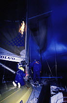 Night shot of "Team EF" Language during the Whitbread Round the World Race, 1997-98.