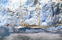 118ft S&S designed superyacht, "Timoneer" manoeuvres through the glacier ice at Tracy Arm, Alaska.