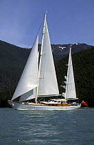 118ft S&S designed superyacht, "Timoneer" cruising the Tracy Arm-Fords Terror Wilderness, Tongass National Forest, south east Alaska.