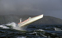 Wave piercing speed boat in rough weather