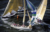 Fifty footers rounding the windward mark at Newport, 1990.