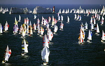 Fleet taking part in the annual Round the Island Race arrive at the Needles, Isle of Wight, 1998.