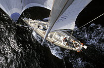 Aerial view from mast on a clipper during the Clipper Round the World Yacht Race, 1996. ^^^  The fleet of yachts crewed by amateurs sail 34,000 miles around the globe, starting and finishing in the U...
