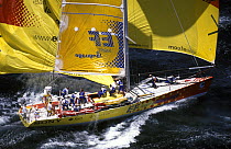 Team "EF Language" competing in the Whitbread Round the World Race, 1997-98. ^^^  The team raced on to become overall winners of the race and were the first team to receive the Volvo Trophy - Volvo...