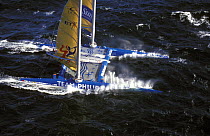 Early sea trials for Pete Goss's catamaran "Team Philips". ^^^ The wave piercing technology can be seen to full effect here but unfortunately the boat broke up in heavy seas and was eventually abandon...