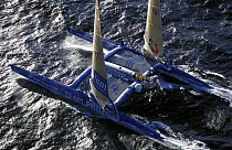 Early sea trials for Pete Goss's catamaran "Team Philips". ^^^Unfortunately the boat broke up in heavy seas and was eventually abandoned before the start of The Race 2000 for which the boat was built.