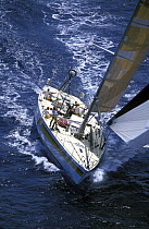 The Swiss 80ft Bruce Farr designed sloop "Merit", in the Whitbread Round the World Race, 1989-90.^^^  She finished 3rd overall.