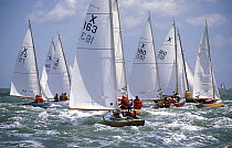 Fleet of the one design X-Boat races on the Solent during Cowes Week, UK, 2001.
