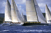 78ft Maxi "Sagamore" gently glides past the fleet upwind, Antigua Race Week, 1997.