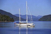 Yacht "Timoneer" anchored in Alaska.