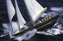 J-Class "Shamrock" powers upwind at Antigua Classics, 1999.