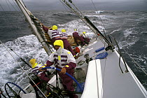 Stowing the mizzen sail in the Southern Ocean aboard "The Card", Whitbread Round the World Race, 1989-90.