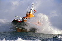 Falmouth's Severn Class Lifeboat off the coast of Cornwall.