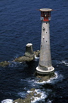Eddystone Lighthouse marking the dangerous Eddystone Rocks off Rame Head in Cornwall.