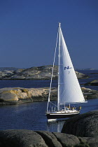 A Najad 490 cruises the Swedish Archipelago.