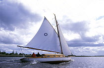 Gaffer sailing on the Norfolk Broads, east coast of England.