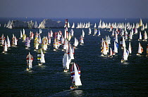 Fleet taking part in the annual Round the Island Race arrive at the Needles, Isle of Wight, 1997.