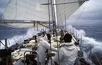 Simon le Bon's maxi yacht "Drum" in the Southern Ocean during the Whitbread Round the World Race, 1985.