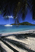 Cruising yachts anchored off the island of Mayreau near Tobago Cays in the Grenadines, Caribbean.