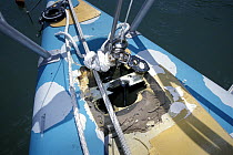 "Team EF Language" experience problems during the Whitbread Round the World Race after the mast snaps just above the first set of spreaders during Leg 5 from New Zealand to São Sebastião, 1997-98....