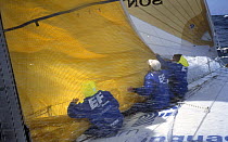 Team EF during a sail change Whitbread Round the World Race, 1997-1998.