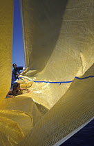 Dropping the jib aboard "EF Language", Whitbread Round the World Race, 1997.