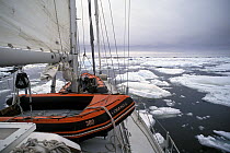 Skip Novak's steel yacht "Pelagic" motors carefully through sea ice near the Argentine Islands on the Antarctic Peninsula.