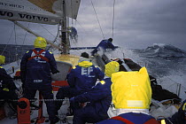 Wave rushes towards "Team EF", Whitbread Round the World Race, 1997-1998.