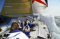 Maxi yacht "Rothmans" moves along on a breezy Sydney-Hobart run, 1991.