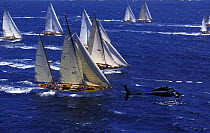 Fleet racing upwind at Antigua Classics, 1999.