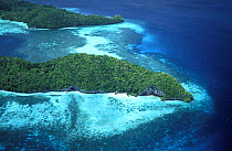Aerial view of the rock islands and reefs of Palau, Micronesia.
