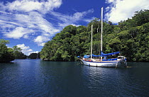 Sailing yacht anchored near Koror, Palau, Micronesia.