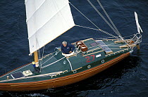 Mike Richey skippers his new Folkboat, "Jester", in his ninth Ostar at the age of 75 1992. ^^^ He arrived in 55th position after 45d 15h 14m. The old Jester, previously belonging to Blondie Haslar, wh...