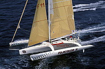 60 ft trimaran "Fujicolor II", skippered by Loic Peyron, finished in 1st position after 11d 1h 35m , Europe 1 Star, 1992. ^^^The 60ft trimaran designed by Nigel Irens was launched in 1990 for Mike Bir...