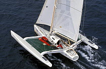 35ft trimaran "Severalles Challenge", designed by Philip Morrison and sailed here by British skipper John Chaundy in Europe 1 Star in 1992. ^^^ He finished 20th in 19d 6h 37m.