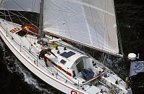 35ft yacht "QII" during the Europe 1 Star in 1992. ^^^ She was designed by Mike Pocock for British sailor Mary Falk who finished 27th overall in 21d 15h 14m.