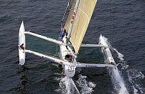 Laurent Bourgnon's trimaran "Primagaz" during the Europe 1 Star in 1992. ^^^ She finished 5th after 13d 7h 40m.